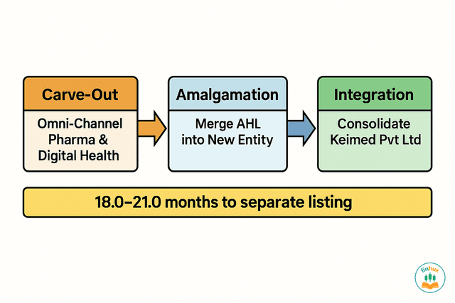 A diagram showing the demerger of Apollo's digital and pharmacy arm into a new, separately listed company.
