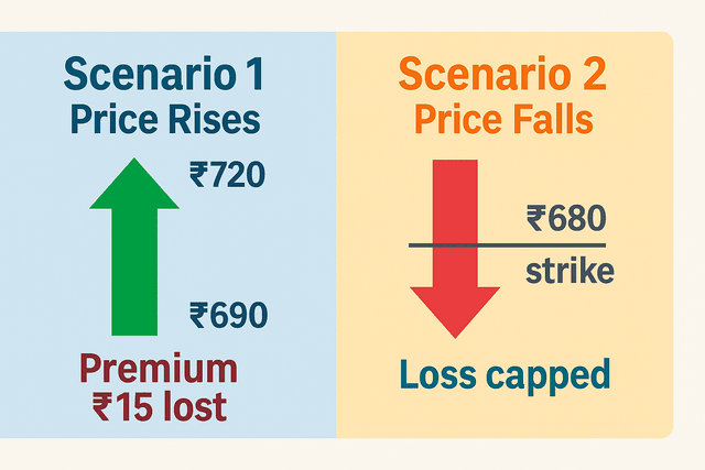 A diagram illustrating the protective put strategy, showing a stock holding combined with a long put option to create a floor for potential losses.