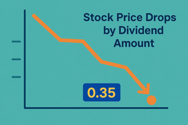 A diagram showing a stock price dropping on the ex-dividend date by the dividend amount.