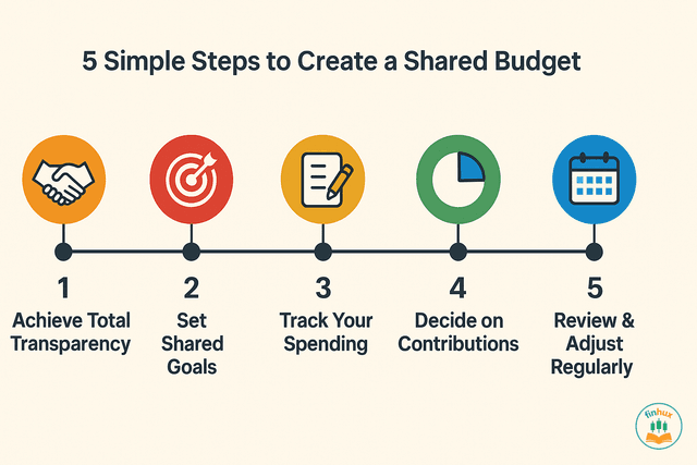 A couple looking at a laptop screen showing charts and graphs, planning their shared financial goals like a house, a car, and travel.