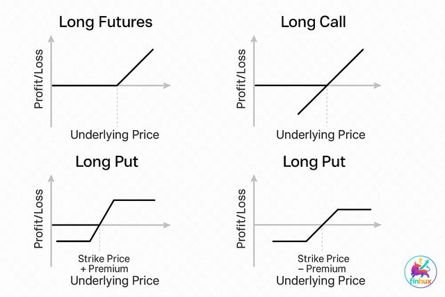 Payoff diagrams for long call and long put options