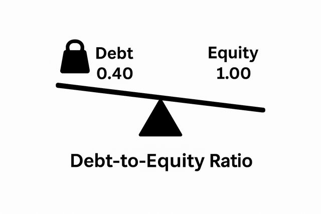 A seesaw balancing 'Debt' on one side and 'Equity' on the other, illustrating the Debt-to-Equity ratio
