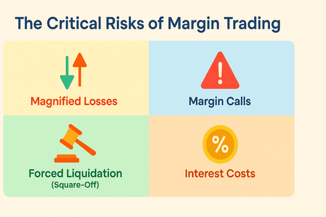 A visual representation of a margin call, showing a falling stock price chart and a notification demanding more funds.