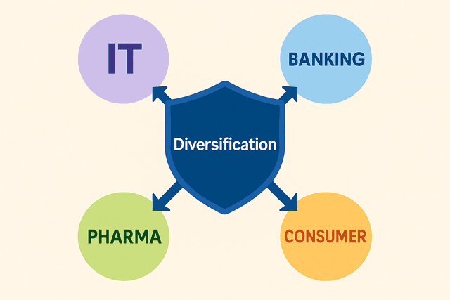 A seesaw balancing Market-wide Risk on one side and Stock-specific Risk on the other, illustrating the two main types of investment risks.