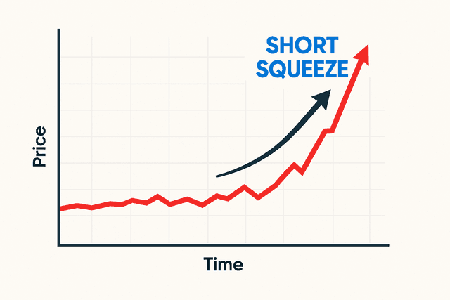 A chart showing a stock price skyrocketing during a short squeeze event.