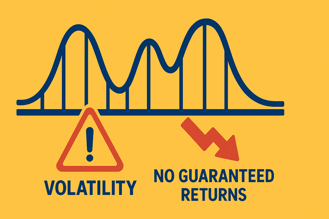 A weighing scale balancing "Potential Returns" on one side and "Market Risks" on the other.