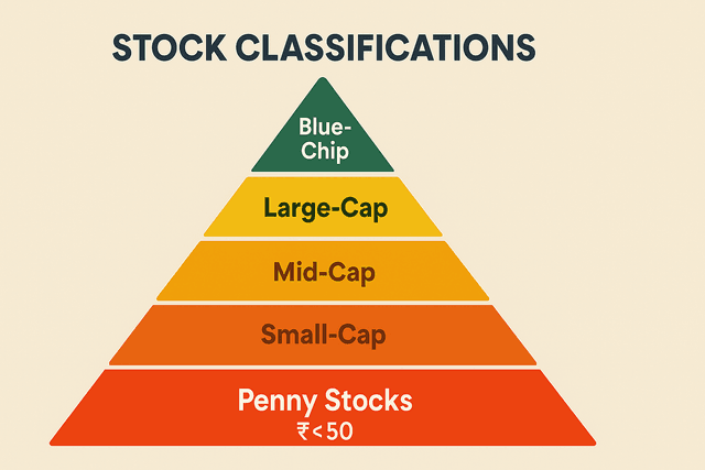 A pyramid diagram showing Large-Cap at the top, Mid-Cap in the middle, and Small-Cap at the bottom.